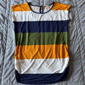 L Sweet Wanderer Green, White, Blue, and Yellow Maternity Shirt